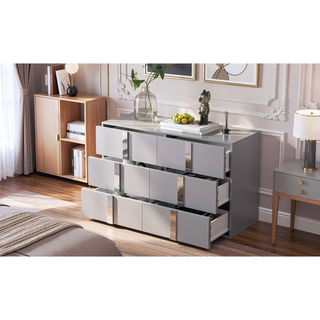 Sunvega Elegant Gray Nightstand with 2 Drawers and Metal Foot for Bedroom