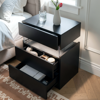 Sunvega Modern LED Nightstand with Acrylic Board and RGB Lights for Bedroom