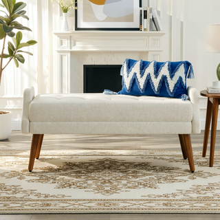 Sunvega Modern Loop Yarn Fabric Bench with Soft Cushion and Geometric Armrests