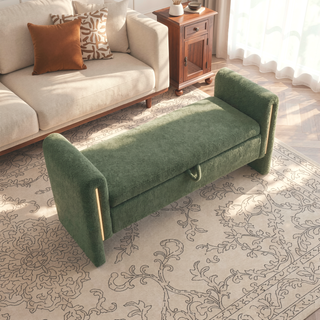 Sunvega Modern Teddy Upholstered Storage Bench with Arms for Living Room Bedroom