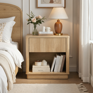 Sunvega Modern Nightstand with Built-in Charging Station and Storage Drawer for Bedroom