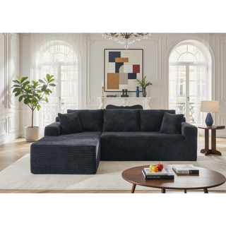 Sunvega Plush L-Shaped Cloud Sectional Sofa with Corduroy Fabric for Living Room