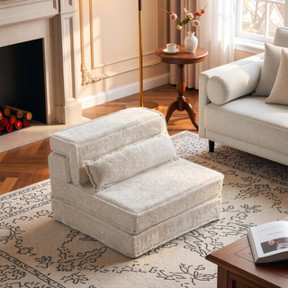 Sunvega Convertible Modular Sectional Mahjong Sofa Bed with Ottoman in Circle Fleece Fabric