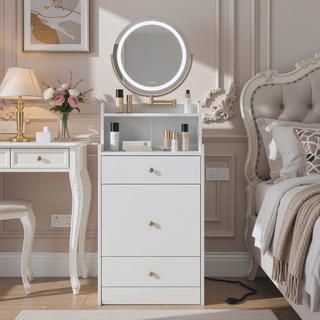 Sunvega 3 in 1 Vanity Desk With Mirror Light Charging Station and 2 Drawers