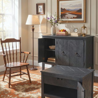 Sunvega Adjustable Shelf Storage Sideboard with Retro Metal Handles and Pinewood Legs