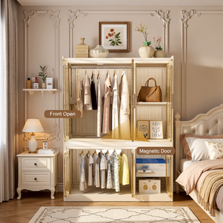 Sunvega Portable Wardrobe Closet Storage Organizer with 9 Magnetic Doors and Hanging Rod