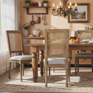 Sunvega French Country Dining Chairs with Upholstered Seats and Weathered Finish