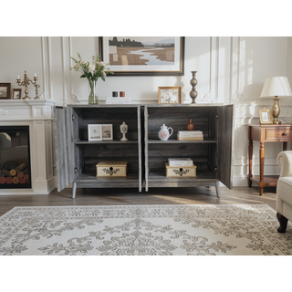 Sunvega Modern Sideboard Cabinet with 4 Diamond Relief Doors for Living Dining Room