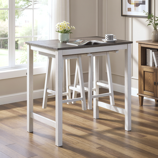 Sunvega Gray Wood Finish Modern Farmhouse 3-Piece Counter Height Dining Set