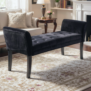 Sunvega Black Velvet Lathen Bench with Arms for Comfortable Seating and Lounging