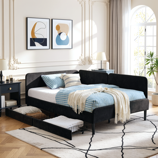 Sunvega Twin Size Upholstered Sofa Bed Frame with 2 Storage Drawers and Velvet