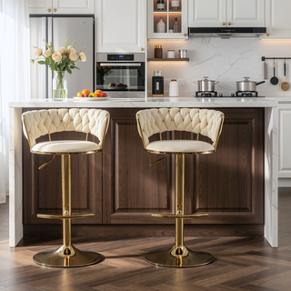 Sunvega Set of 2 Swivel Bar Stools with Chrome Footrest and Adjustable Height