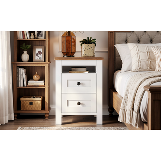 Sunvega Full Size Farmhouse Platform Bed with Double Sliding Barn Door and Charging Station