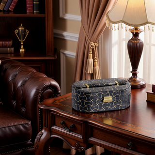 Sunvega Leatherette Travel Jewelry Case with Golden Wavy Pattern