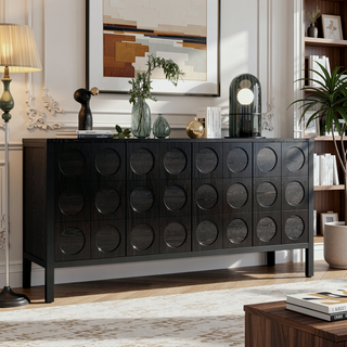 Sunvega Geometric Circle Door Sideboard Cabinet with Adjustable Shelves for Living Room