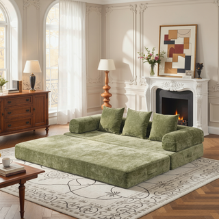 Sunvega Convertible Chenille Folding Sofa Bed with Pillows for Living Room