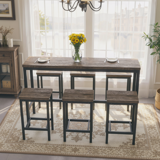 Sunvega Modern Brown Gray Dining Table Set with 3 Stools for Compact Spaces