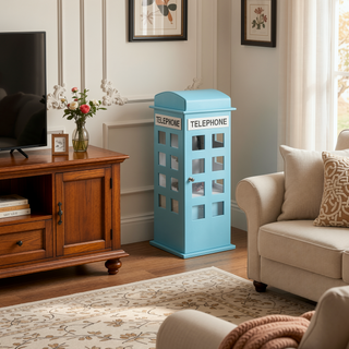 Sunvega British Telephone Design Leather Jewelry Box with 8 Acrylic Windowpanes