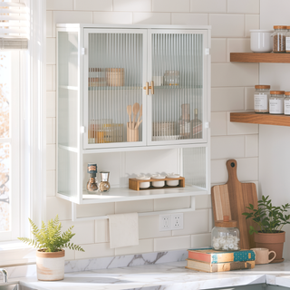 Sunvega Modern Two-Door Wall Cabinet with Three-Tier Storage for Living Room