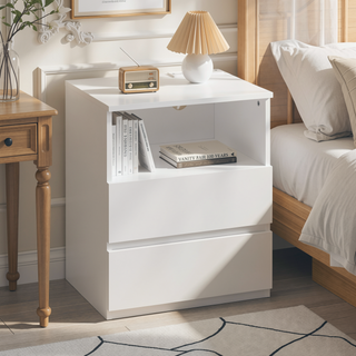 Sunvega End Table with Fast USB C Charging Station and 2 Drawers for Living Room