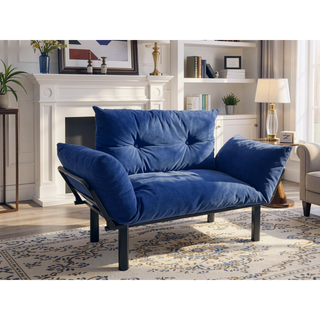 Sunvega Blue Small Space Saver Love Seat Couch with Arms for Living Room