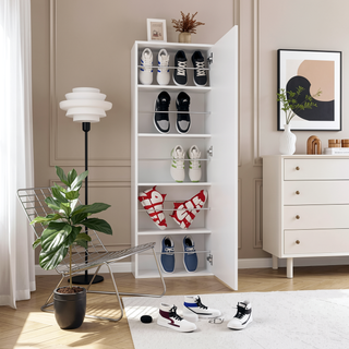 Sunvega White Wall Mounted Shoe Rack With Mirror Door Holds 10 Pairs