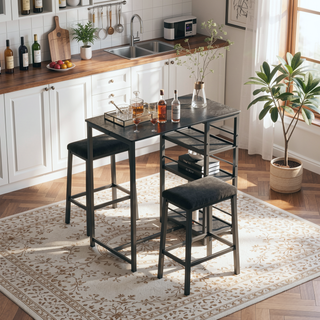 Sunvega Compact Rustic Brown Wood Kitchen Dining Table Set for 4 with Chairs