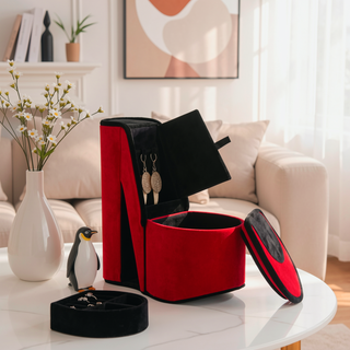 Sunvega High Heel Shoe Design Jewelry Box with Hidden Storage and Display Hooks