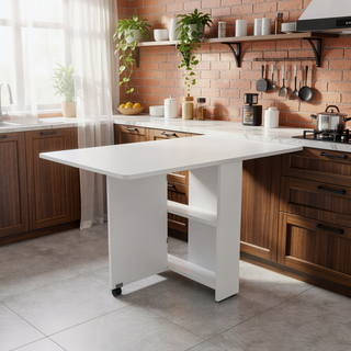 Sunvega White Fully Unfolded 51.18 Inch Foldable Table with Wheels for Dining or Display