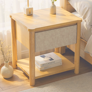Sunvega Modern Farmhouse Nightstand with Drawer and Open Shelf for Bedroom or Living Room