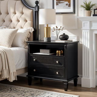 Sunvega Mid-Century Modern Dresser Nightstand with Charging Station and 2 Drawers
