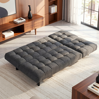 Sunvega Dark Gray Contemporary Futon Sofa with Adjustable Headrest and Biscuit Tufting