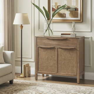 Sunvega Solid Wood Accent Chest with Cane Webbing and Large Drawer