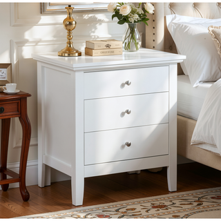 Sunvega Elegant White Minimalist Nightstand with Compact Durable Open Design