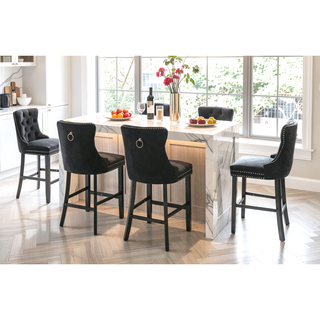 Sunvega Modern Velvet Upholstered Barstools with Button Tufted and Wooden Legs