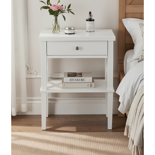 Sunvega Madison White Nightstand with Open Shelf and Full Extension Drawer