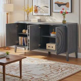 Sunvega Retro Sideboard Door with Circular Groove Design Round Metal Handle for Entrance