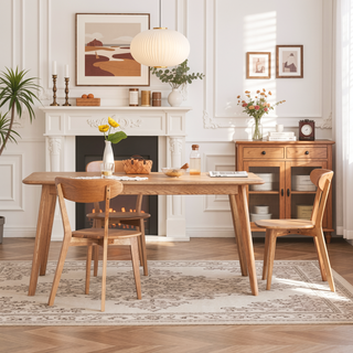 Sunvega Solid Oak Wood Dining Chairs Set of 2 with Curved Backrest and Non-Slip Feet