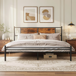 Sunvega Sturdy Queen Size Bed Frame with Wood Headboard & Footboard