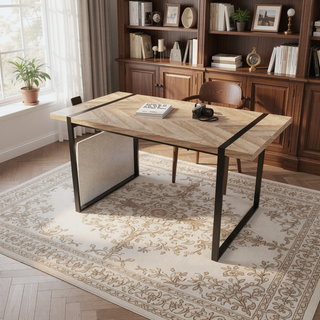 Sunvega Modern Industrial Rectangular MDF Light Wood Dining Table for 4-6 People