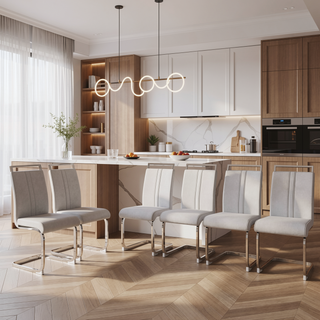 Sunvega Modern Faux Leather High Back Dining Chairs with C-Shaped Metal Legs Set of 4
