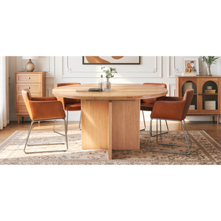 Sunvega Extendable Solid Wood Dining Table with Oak Veneer and Gear Slide Rail