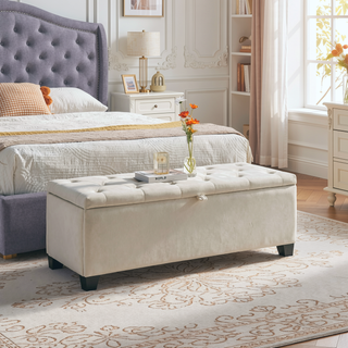 Sunvega Large Storage Upholstered Rectangular Bench with Soft Velvet Fabric for Entryway