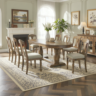 Sunvega Extendable Wooden Dining Table for 6 to 8 Persons with Curved Modern Design