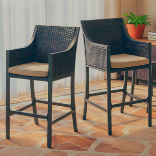 Sunvega Iron and Aluminum Frame Bar Stool with Cushion and PE Wicker