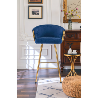Sunvega 30 Inch Set of 2 Velvet Bar Stools with Chrome Footrest and Golden Leg