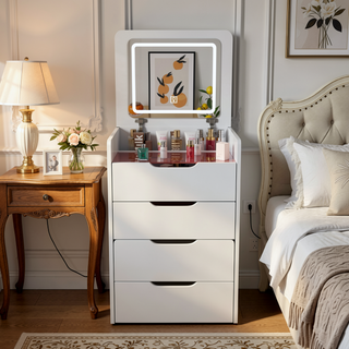 Sunvega 3 in 1 Vanity Desk with Flip Top Mirror and Glass Desktop for Bedroom