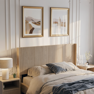 Sunvega Modern Farmhouse Queen Headboard with Realistic Wood Grain and 3D Carving