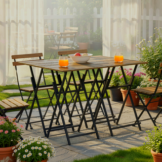 Sunvega Industrial Style Folding TV Tray Tables Set of 4 with Stand for Small Spaces