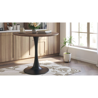 Sunvega Black Round Tulip Dining Table with MDF Top for Kitchen Living Room Office
